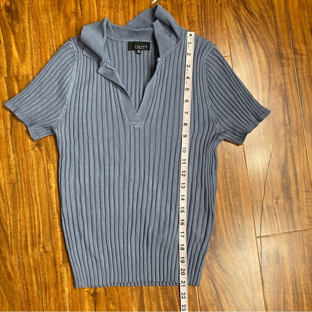 Talent Blue Gray Collared Ribbed V Neck Short Sleeve Soft Stretch Shirt Size 1X - Picture 15 of 15